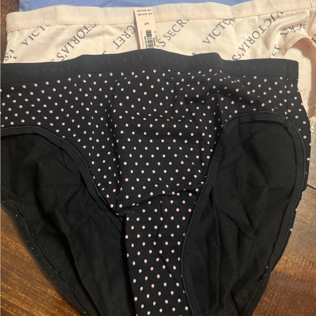 Victoria's Secret Black Briefs With Pink Polka Dots 3 Pack